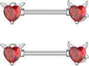 [IMINI] 14G Heart CZ Nipple Rings Barbells for Women - Hypoallergenic Stainless Steel Body Jewellery with Red Crystals, Double Love Angel & Demon Design for Cartilage/Tongue Piercing, Medium, Stainless