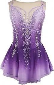 [Zagitova] Girls Ice Figure Skating Dress, Women's Sleeveless Gradient Design Skating Gymnastics Leotards for Competition