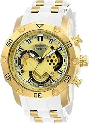 [Invicta] Men's Pro Diver Stainless Steel Quartz Watch with Silicone Strap, White, 26