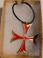 Templar Knight Large Blood Red Cross Necklace