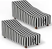 Hptmus 2Pcs Outdoor Chaise Lounge Covers - Patio Chaise Lounge Covers Waterproof Heavy Duty Outdoor Lounge Chair Covers Patio Furniture Covers, 84" L x 32" W x 32" H/Black&White Stripe