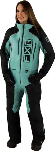 FXR Recruit Lite 2023 Ladies One Piece Snowmobile Suit, black-green, Size 12 for Women Black Green