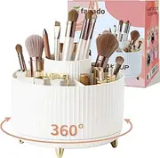 fanado 360° Rotate Makeup Brush Holder Organizer, Makeup Organizers Countertop, Makeup organization and Skincare Storage for Vanity, Desktop, Bathroom (White)