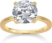 PAVOI 14K Gold Plated 3CT Simulated Diamond Round Solitaire Gold Engagement Rings for Women - Travel Promise Band - Cubic Zirconia Fake Wedding Rings for Women
