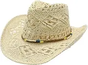 [Generic] Cowboy Hats for Women Classic Straw Cowgirl Beach Hat Music Festival Party Adult Sun Straw Western Cowboy Hats, E-beige, One Size, E-beige, One Size