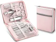 11-26 Pcs Manicure Set Stainless Steel Nail Clippers Cuticle Nipper Pedicure Care Tool Dead Skin Scissor Cleaning Grooming Kit,Pink,26pcs