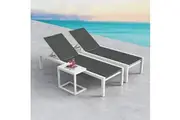 DREAMO Adjustable Outdoor Sun Lounger with Rectangle Side Table-White
