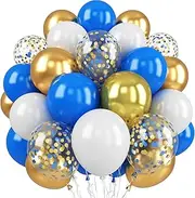 Blue and White Balloons, 60 PSC Blue and Gold Balloons Set with Metallic Gold Balloons Blue Gold Confetti Balloon, 12 Inch Dark Blue Royal Blue Balloons for Kids Blue Theme Birthday Party Decorations