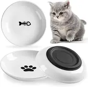 WROSWT Cat Food Bowl,Healthy Ceramic Cat Bowls for Indoor Cats,Anti Whisker Fatigue Cats Dishes Set,Shallow Wide Kitten Plates for Food and Water,Non-Slip Silicone Bottom,3 Pack