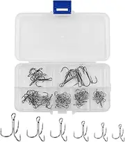 50Pcs NUZAMAS Fishing Treble Hooks Kit 3 Way Claw Fishing Hook High Carbon Steel Fishing Hook with Tackle Box for Trout Catfish Saltwater Freshwater Size 2 4 6 8 10 12