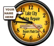 Personalized Auto Repair Mechanic Tool Shop Advertising Retro Sign Wall Clock