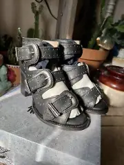 NEW 7 By Steven Violet Black Sandals Western Buckles Wood Heel Genuine Leather