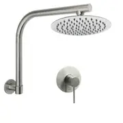 WELS 8" Round Rainfall Shower Head 360?? Swivel Gooseneck Wall Arm Brushed Nickel