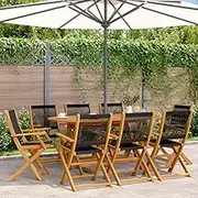 8-Piece Folding Garden Chairs, Black Solid Acacia Wood Outdoor Seating for Patio Balcony Dining, Compact Foldable Design for Easy Storage