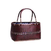 Nevenka Retro Weave Womens Bamboo Handbag Handmade Large Tote Bag Wicker Basket Bag-White Flower