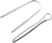 AIMALL 2-Pack Tongue Cleaner Scraper, Stainless Steel Dental Care Oral Hygiene Kit, Silver, Durable for Fresh Breath & Oral Health