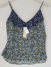 Banana Republic Petite Blue Floral Ruffle Front Chiffon Camisole Tank Top Sz SP
