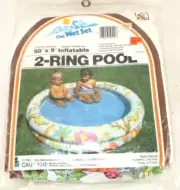 VTG 1983 The Wet Set 2-Ring Swimming Pool 50" x 9" Inflatable Jungle Print NOS