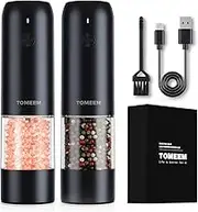 Upgraded Larger Capacity: Electric Salt and Pepper Grinder Set Rechargeable with LED lights - Stainless Steel Automatic Pepper and Salt Grinder Refillable with 6 Adjustable Coarseness
