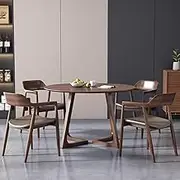 Modern Negotiation Table and Chair Set for Office Reception Room Club Round Dining Table Set for 4 People Space Saving Furniture (Brown, 90cm/35.4")