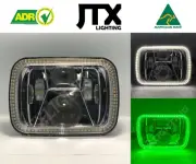 1 Pair, Chrome LED JTX Headlights, 5x7, White and Green Halo, suits MK Triton (for: Mitsubishi)