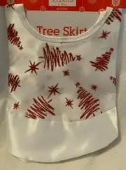 White w/ Red Glitter Trees & Stars 17.5" Mini Tree Skirt Seasons by Nicole