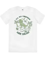 All My Friends are Dead Dinosaur Funny Cotton T-Shirt Unisex Tee White Size 3XL