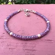 Natural Pink Ruby Bracelet 14k Rose Gold Filled , 7.55" - 8.1" , July birthstone