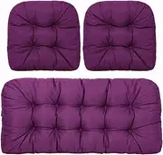 JIXINHE 3 Piece Set of Wicker Furniture Cushions,Indoor/Outdoor Tufted Settee Cushion Set, 1 Loveseat Cushion 2 U-Shape Cushion(Size:3 Piece Set,Color:Purple)