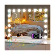 Vanity Mirror with Lights and Bluetooth Speaker, 32" x 22" Tabletop Hollywood...