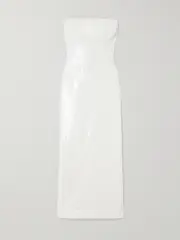 [Alex Perry] Alex Perry - Strapless Sequined Crepe Midi Dress - White - UK 8 UK 8 White
