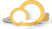 Gracie Lane Porcelain Dinnerware Set - Gold/Gold Rim - Decorated, Service for 4