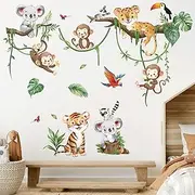 [decalmile] Jungle Animal Tree Branch Wall Decals Safari Animal Monkey Koala Wall Stickers Baby Nursery Kids Bedroom Living Room Wall Decor