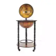 Globe Bar Table 330mm 4 Legs Stand - Red | Handcrafted Wooden Globe W/ Wheels