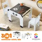 3PCS Kids Table Chair Set Drawing Blackboard Activity Play Center Toy Storage