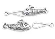 4 Sets Fine hand Fordge Silver plated Fish hook and Eye clasps-Jewelry Supplies