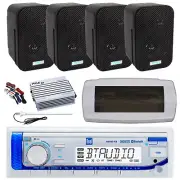 Dual Bluetooth Marine Radio,Cover, Antenna,Amp w/Kit, 4x 3.5" 300W Black Speaker