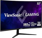 ViewSonic VX3218C-2K 32'' 1500R Curved Gaming Monitor, 2K QHD 2560 x 1440p, 180Hz, 1ms MPRT, HDR10, AMD FreeSync Premium, Eye Care, Flicker-Free, HDMI & DP, Dual Speakers