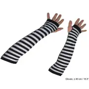 Funny Fashion Arm Warmer Elbow Length Convict Striped Gloves, Black White, On...