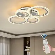 Oninio Modern Ceiling Light 58W Dimmable Flush Mount LED Ceiling Lamp 4 Rings Acrylic Ceiling Chandelier Lighting Fixtures for Living Room Dining Room Kitchen Bedroom,Chrome