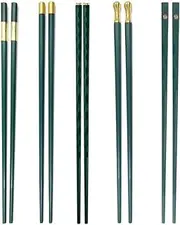 Modixun 5 Pairs Luxury Fiberglass Chopsticks, Reusable Japanese Chinese Chopsticks, Non-Slip, 5 Styles, Dark Green