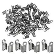 100pcs Fold Over Cord Ends 3mm Brass Crimp Cap Clasp Tips for DIY, Black