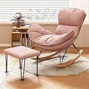 OWELLK Rocking Chair with Footrest Modern Comfy Recliner Chair Furniture Leisure Chair,Lazy Home Single Sofa Adult Balcony Lounge Rocking Chair(Pink)
