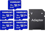 Vansuny Micro SD Card 64GB 5 Pack microSDXC Memory Card with SD Adapter A1 App Performance V30 4K Video Recording C10 U3 Micro SD for Phone, Security Camera, Dash Cam, Action Camera