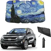 Windshield Sun Shade Umbrella for Car Front Window Car Sun Visor for Windshield Funny 2024 Car Summer Accessories Protect Car Interior from Sun UV Rays & Heat 57"*31" (Starry Sky)