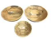 Set of 3 Hand-Turned Spalted Maple Wood Bowls, signed Dave Jones