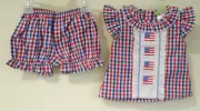 NWT Classic Whimsy Red White Blue Plaid Embroidered Flag Outfit Girl's Size 12M