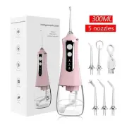 Pink 300ML Cordless Water Flosser with 5 Nozzles - Rechargeable Portable Oral Ir