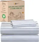 Blue Stripe Sheets, 100% Organic Cotton Percale Sheets, Deep Pocket Twin XL Shee
