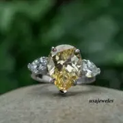 3-Stone 3CT Pear Shape Real Citrine Wedding 3-Stone Jewelry Ring 14K Gold Finish